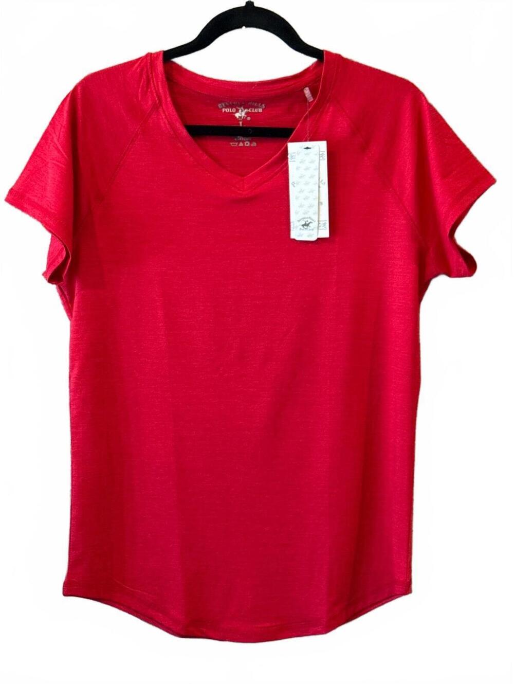 Beverly Hills Polo Club Red V-Neck Short Sleeve Shirt Size Large